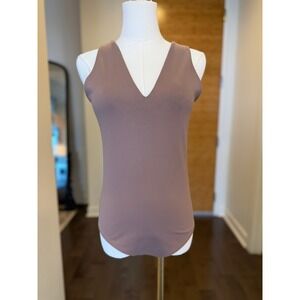 Bundle Abercrombie Fitch Soft Ribbed V Neck Sleeveless Bodysuits Cream/Brown M